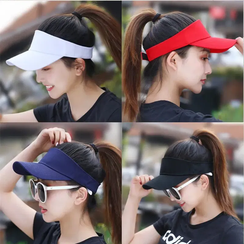 Color: Black - Sun Hat Women Baseball Cap Summer White Sun-Proof Caps Empty Top Visors Seaside Outdoor Sport Tennis Golf Hat