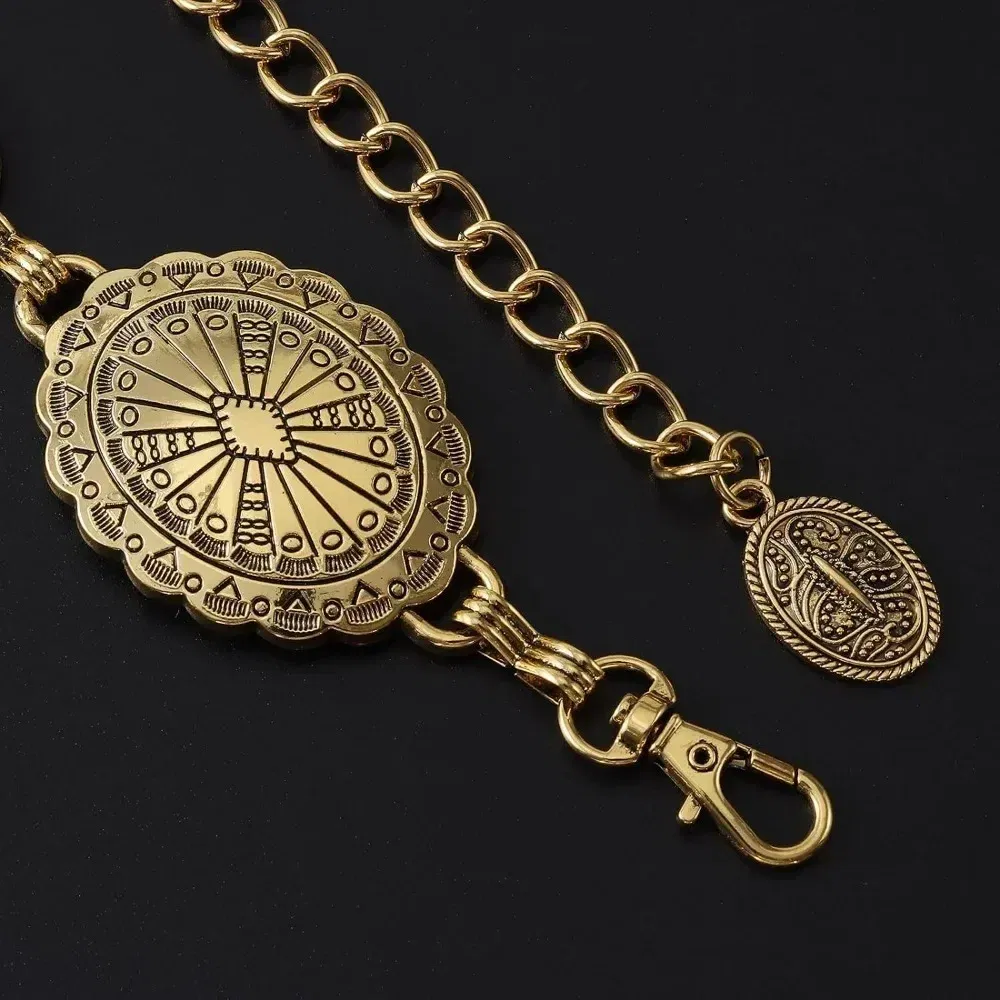 Color: MULTI, Belt Length: 120cm - Metal Chain Belt for Women Cowgirl Western Country Chain Belts Adjustable Concho Belt for Sweaters Dresses Jeans