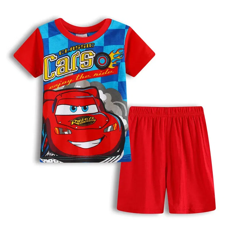 Color: Green, Kid Size: 6T - New Summer Kids Pyjamas Children Sleepwear Baby Set Boys Girls Cars Short sleeved Pijamas Cotton Nightwear Clothes Pajamas Sets