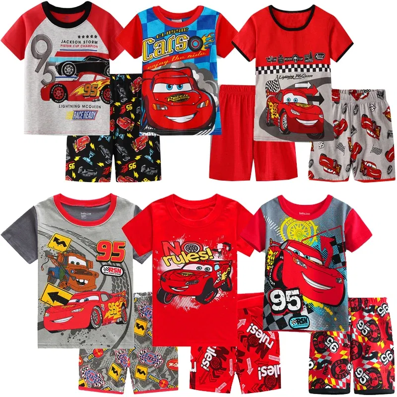 Color: Green, Kid Size: 6T - New Summer Kids Pyjamas Children Sleepwear Baby Set Boys Girls Cars Short sleeved Pijamas Cotton Nightwear Clothes Pajamas Sets