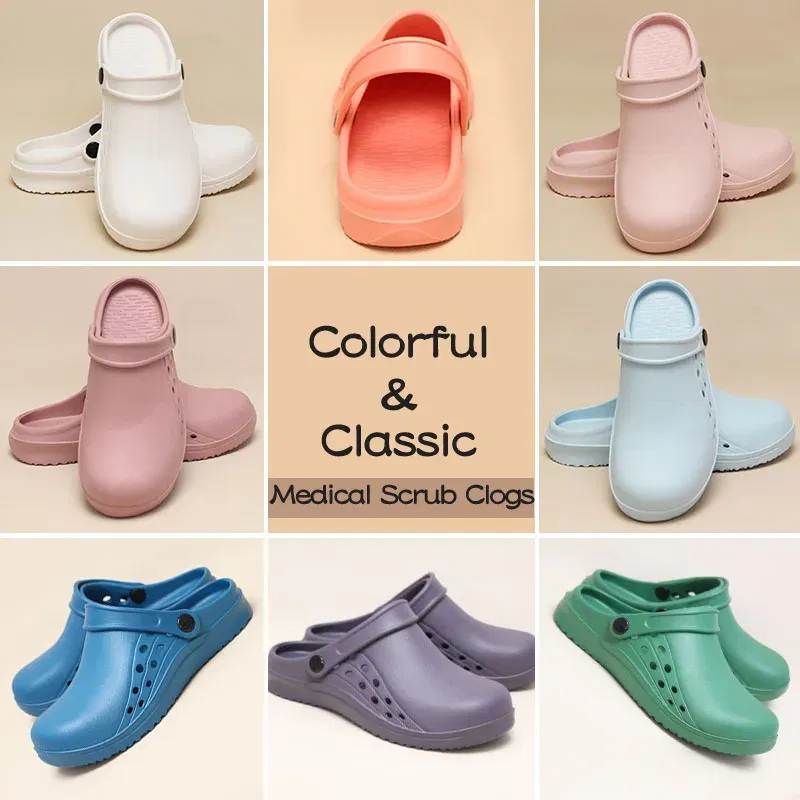 Color: Brown, Shoe Size: 33 - High Quality Scrub Shoes Non-slip Dentist Nursing Clogs Healthcare Service Work Slippers Soft Operating Room Protective Clogs