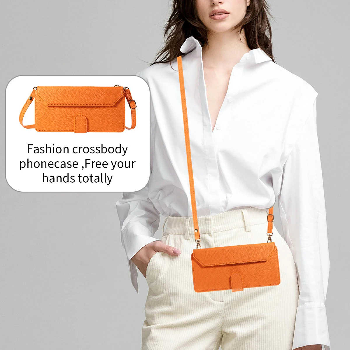 Color: Orange, Bundle: Case & Strap, Material: Artificial Leather, Compatibility by Model: Galaxy S24+ - Crossbody Leather Phone Case for Samsung Galaxy S25Edge S25Ultra S24FE S24Ultra S23Ultra Multi-Card Slot Anti-Drop Wallet Case