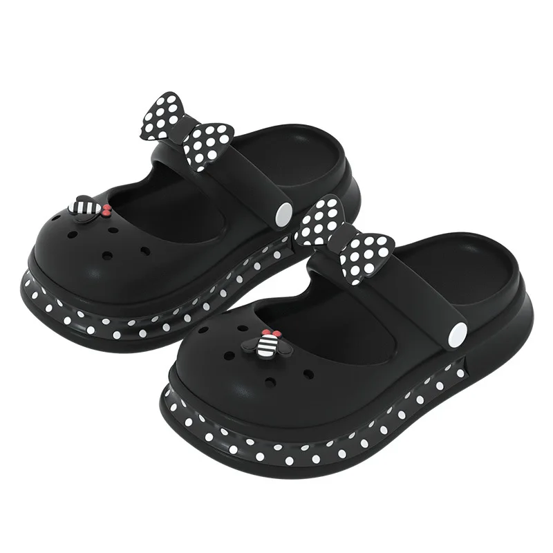 Color: Beige, Shoe Size: 3.5 - Casual Platform Slippers Women Home Flat Summer Cute Bow Designer Shoes Girls Fashion Popular Footwear House Lovely Thick Bottom