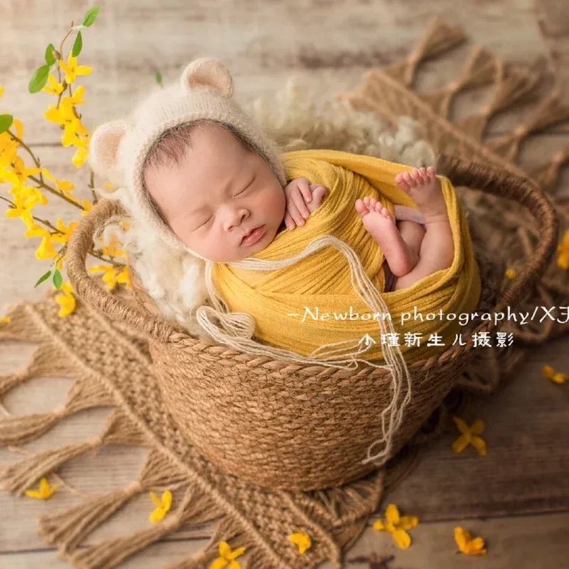 Color: Fluorescent Green - Newborn Photography Props Wrap Baby Blanket Soft Stretchable Cotton Swaddling Photography Backdrop Babies Accessories