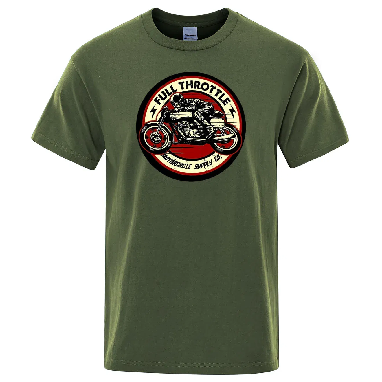 Color: black, Size: XXXL - Full Throttle Cafe Racer Rockabilly Biker Printed T-Shirt Men Fashion Casual Short Sleeve Loose Cotton Tshirt Summer Loose Tees