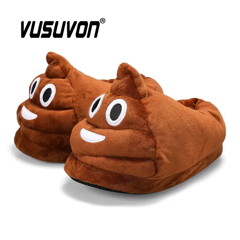 Color: Chocolate, Shoe Size: 44 - Indoor Slippers Warm Winter Home Fluffy New Fashion Men Women Bread Demon Soft Plush Shoes Unisex Cute Funny Christmas Gift