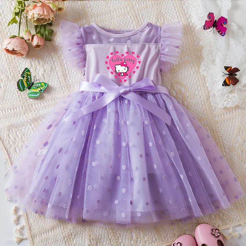 Color: Brown, Size: XS - Hello Kitty 2-6Y Baby Girl Dress Princess Mesh Skirt Summer Sleeveless Wedding Party Dresses for Girls Summer