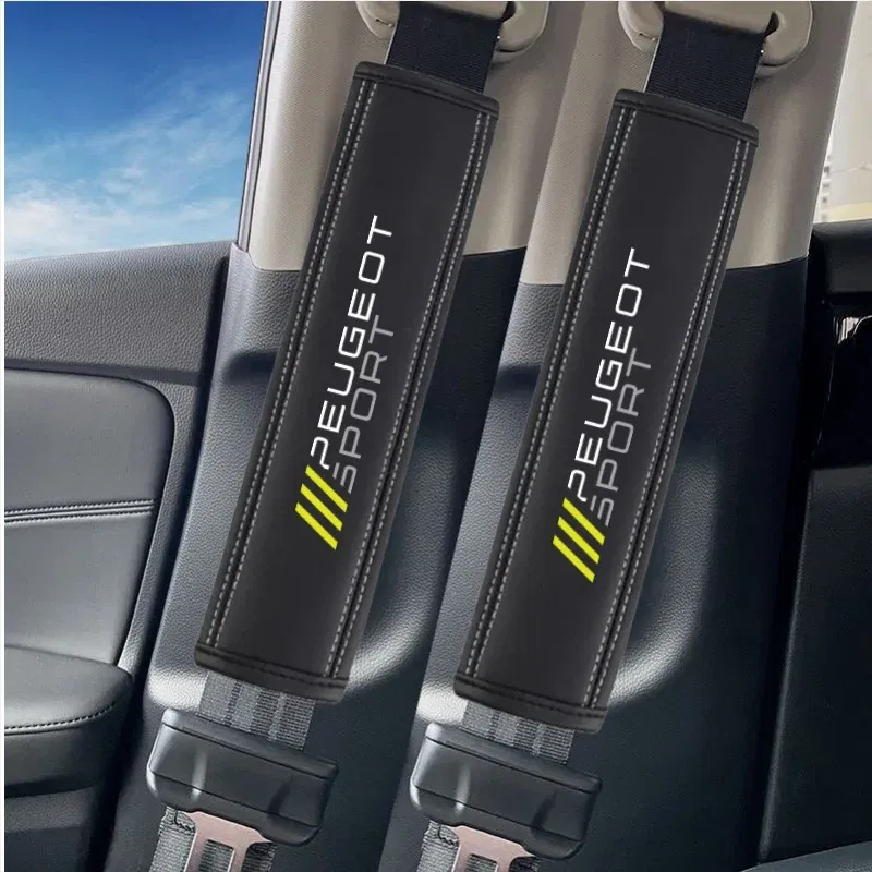 Color Name: black - 2Pcs Car Seat Belt Leather Safety Belt Shoulder Covers For Peugeot 206 307 308 3008 207 208 407 508 2008 5008 107 106 205 4008