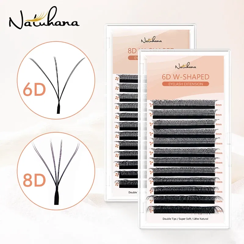 Color: BLACK & RED, Curl: D, Thickness: 0.07mm, Length: 11mm - NATUHANA 3D 4D WW  Shaped Eyelash extensions 0.07mm C D L LU Curl Premade Fans Faux Mink Volume Lashes Korean Make Up Tool