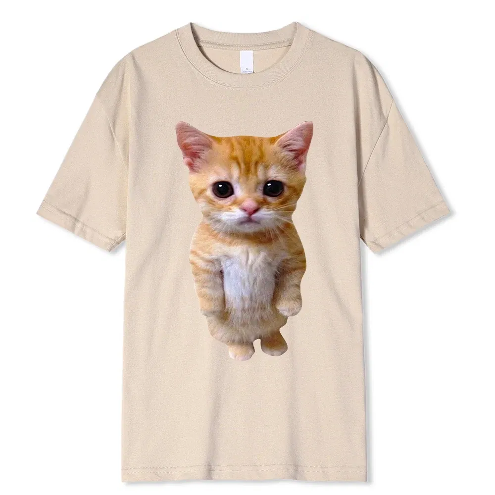 Color: Gold, Size: M - El Gato Meme Sad Crying Cat Munchkin Kitty Meme Trendy Graphic T-shirt Unisex Fashion Short Sleeve T-shirts Oversized Streetwear
