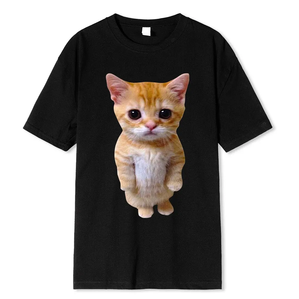 Color: Gold, Size: M - El Gato Meme Sad Crying Cat Munchkin Kitty Meme Trendy Graphic T-shirt Unisex Fashion Short Sleeve T-shirts Oversized Streetwear