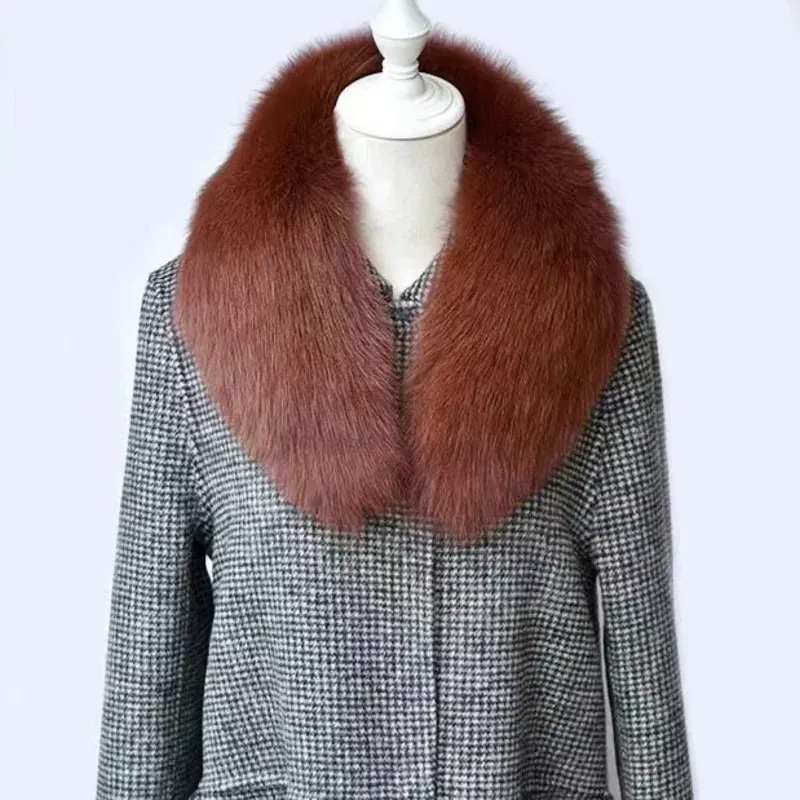 Color: ROYAL BLUE, Size: L - Winter Real Fox Fur Collar Woman Furry Natural Raccoon Fur Scarf Shawls Luxury Neck Warmer Wraps For Coat Fur Scarves Large Size