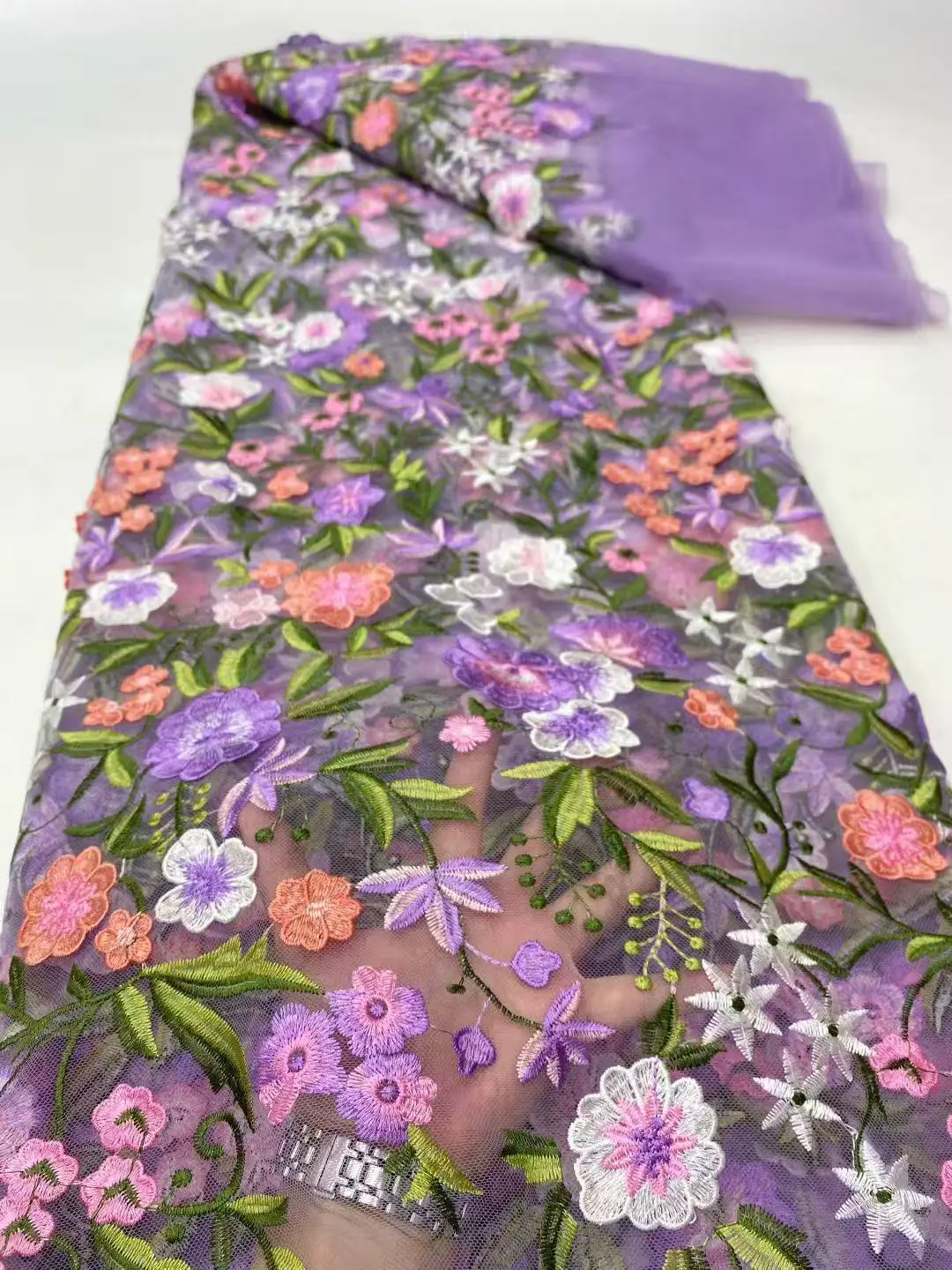Color: Khaki, Width: 120cm, Length: 5 yards - Purple 3D Flowers French Latest Nigerian Lace Fabrics 2025 High Quality Net African Lace with Beads for Wedding Party 2025