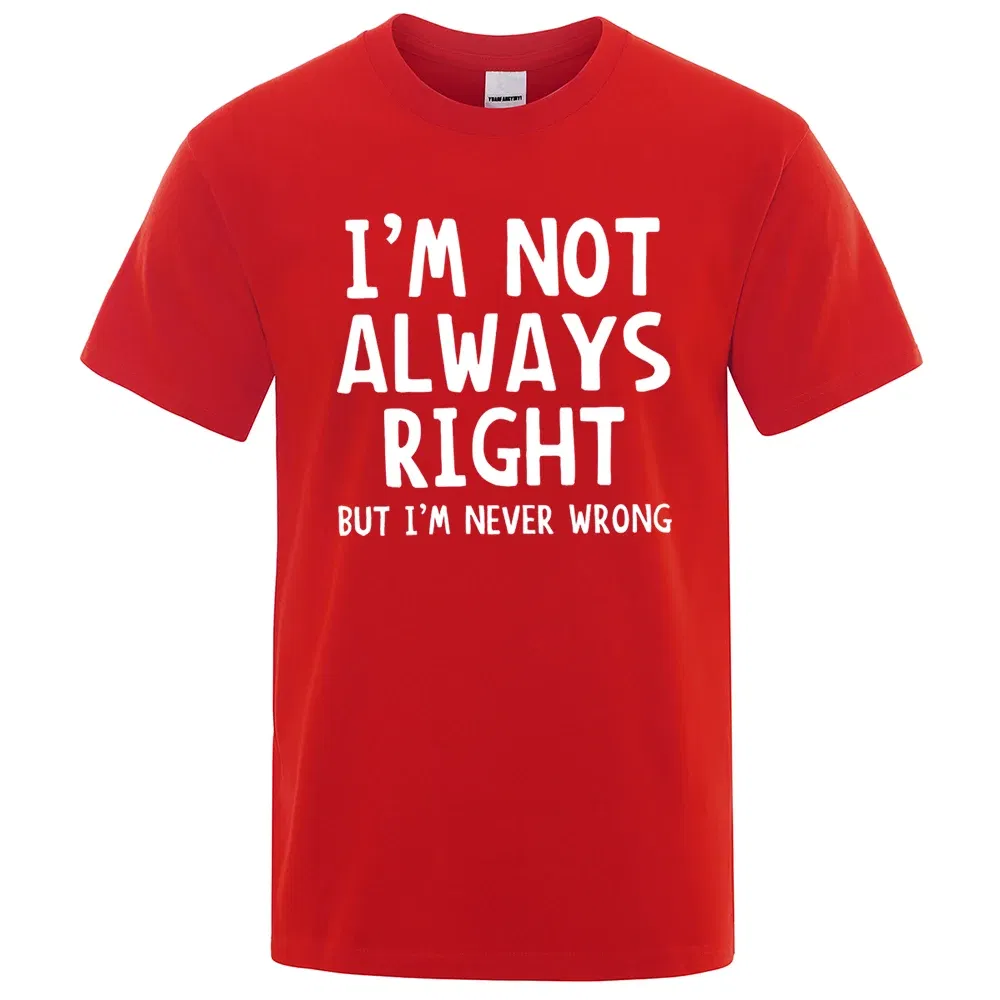Color: green, Size: S - I'M Not Always Right Letter Male T-Shirt High Quality T Shirts Summer Oversized Short Sleeve Clothes Cotton Loose Street Tops
