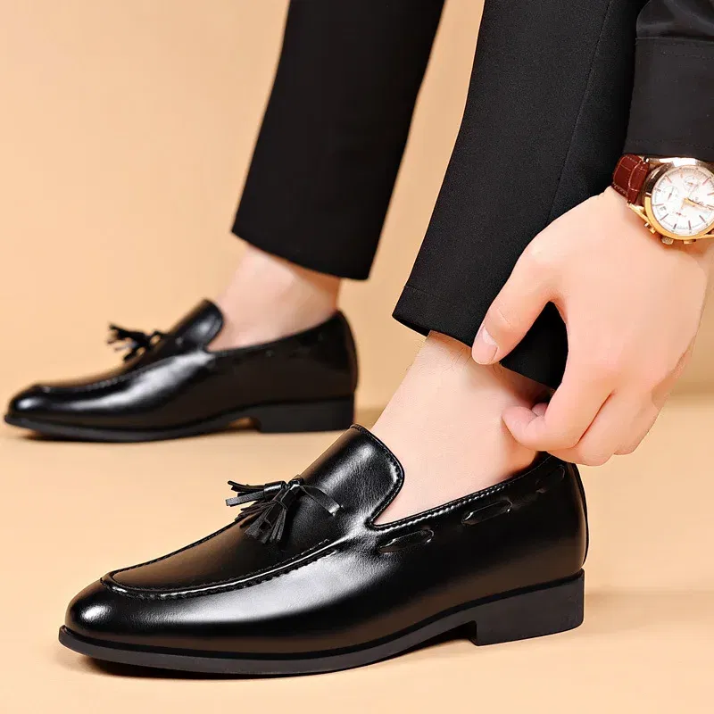 Color: Beige, Shoe Size: 45 - Mens Dress Shoes Designer 2024 New Business Shoes Slip on Men Leather Shoes Pointed Toe Business Casual Man Zapatos Para Hombres