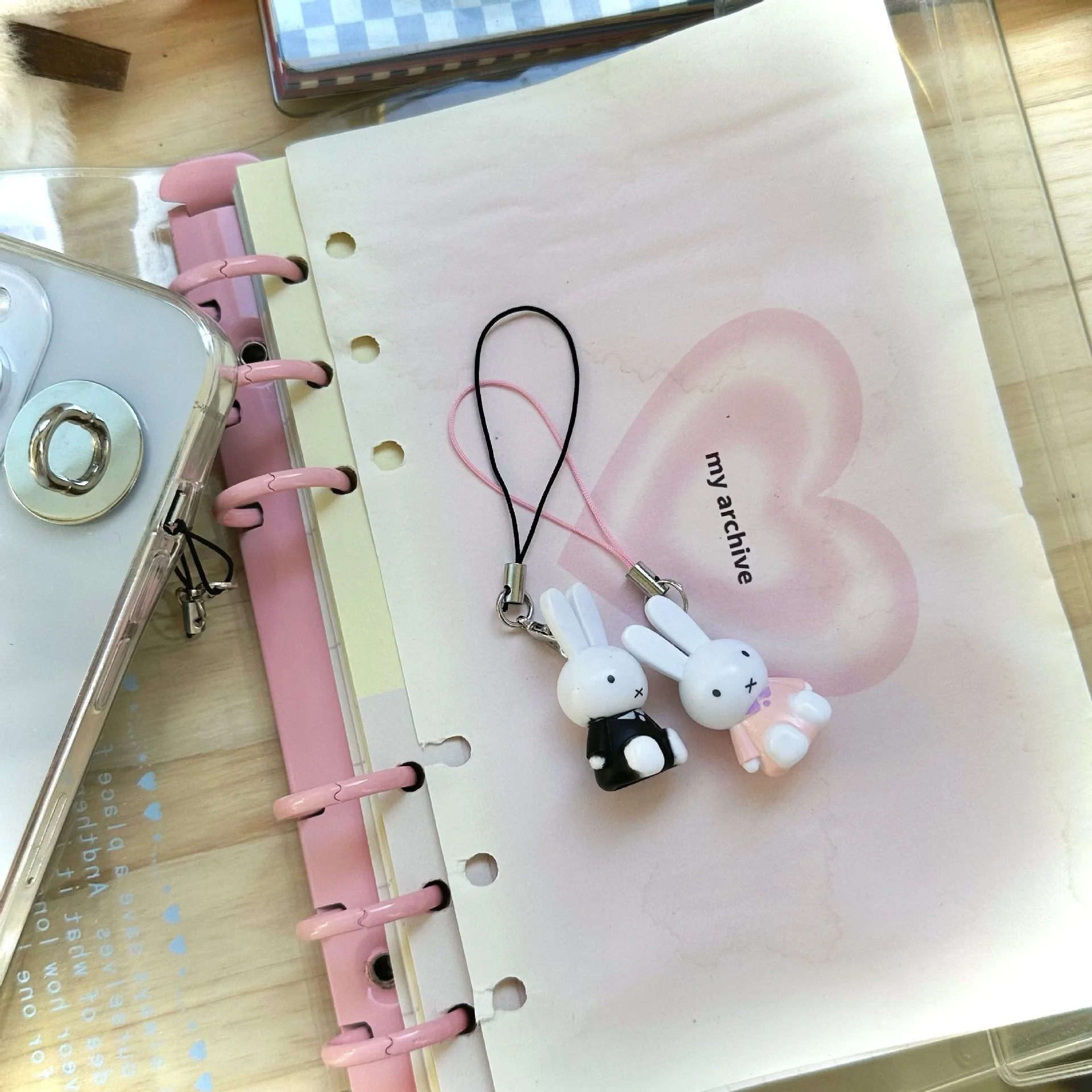 Color: Pink - Kawaii Miffy Key Chain Cartoon Cute Backpack Pendant Ornaments Mobile Phone Chain Christmas Gift