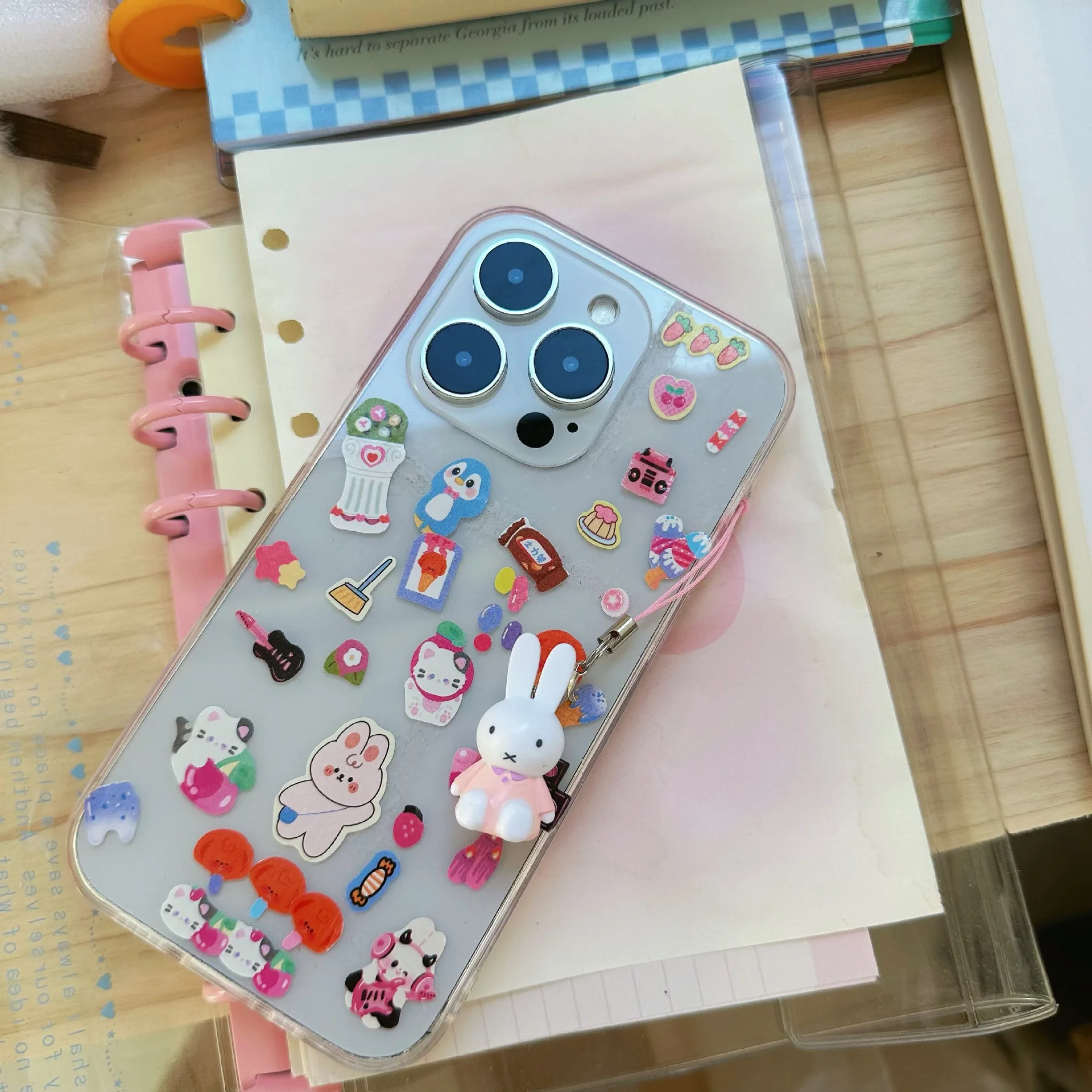 Color: Pink - Kawaii Miffy Key Chain Cartoon Cute Backpack Pendant Ornaments Mobile Phone Chain Christmas Gift