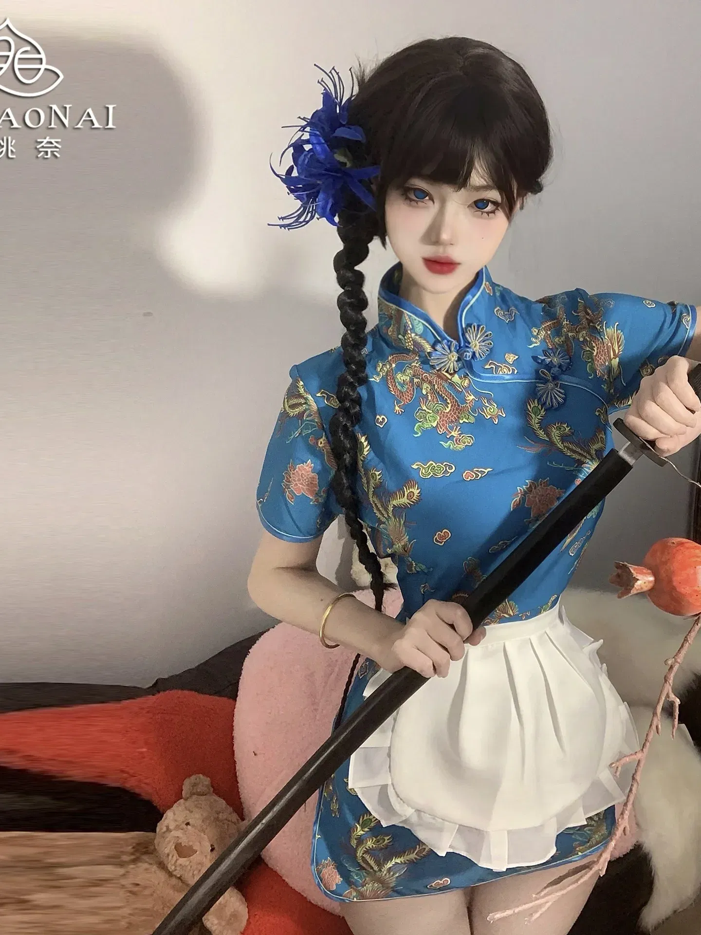 Size: S, Color: APRICOT - Sweet Chinese Cheongsam New Soft Girl Maid Cos Dress Elegant Pure Desire Girl Fashion Mini Dress Short Sleeve 2024 New 7AQF