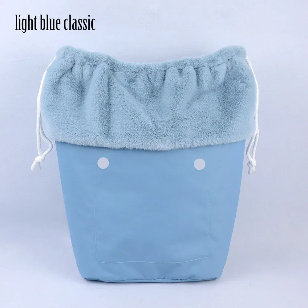 Color: Khaki - 2025 Winter O Bag Large Capacity Classic Mini Plush Fur Furry Organizer Top Drawstring Colorful Inner Insert for Obag Winter