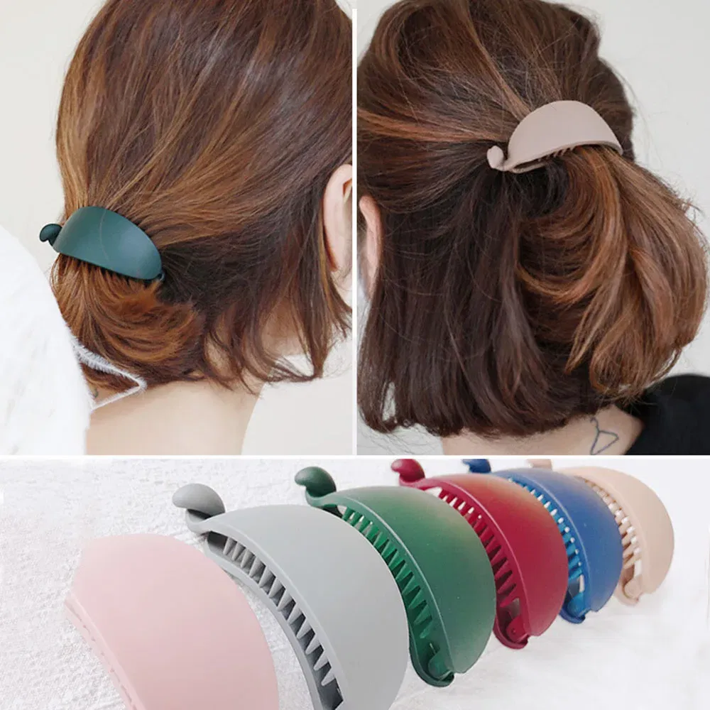 Color: Pink - New Cute Candy Colors Banana Shape Hair Claws Women Girls Sweet Hair Clips Ponytail Holder Hairpins Fashion Hair Accessories