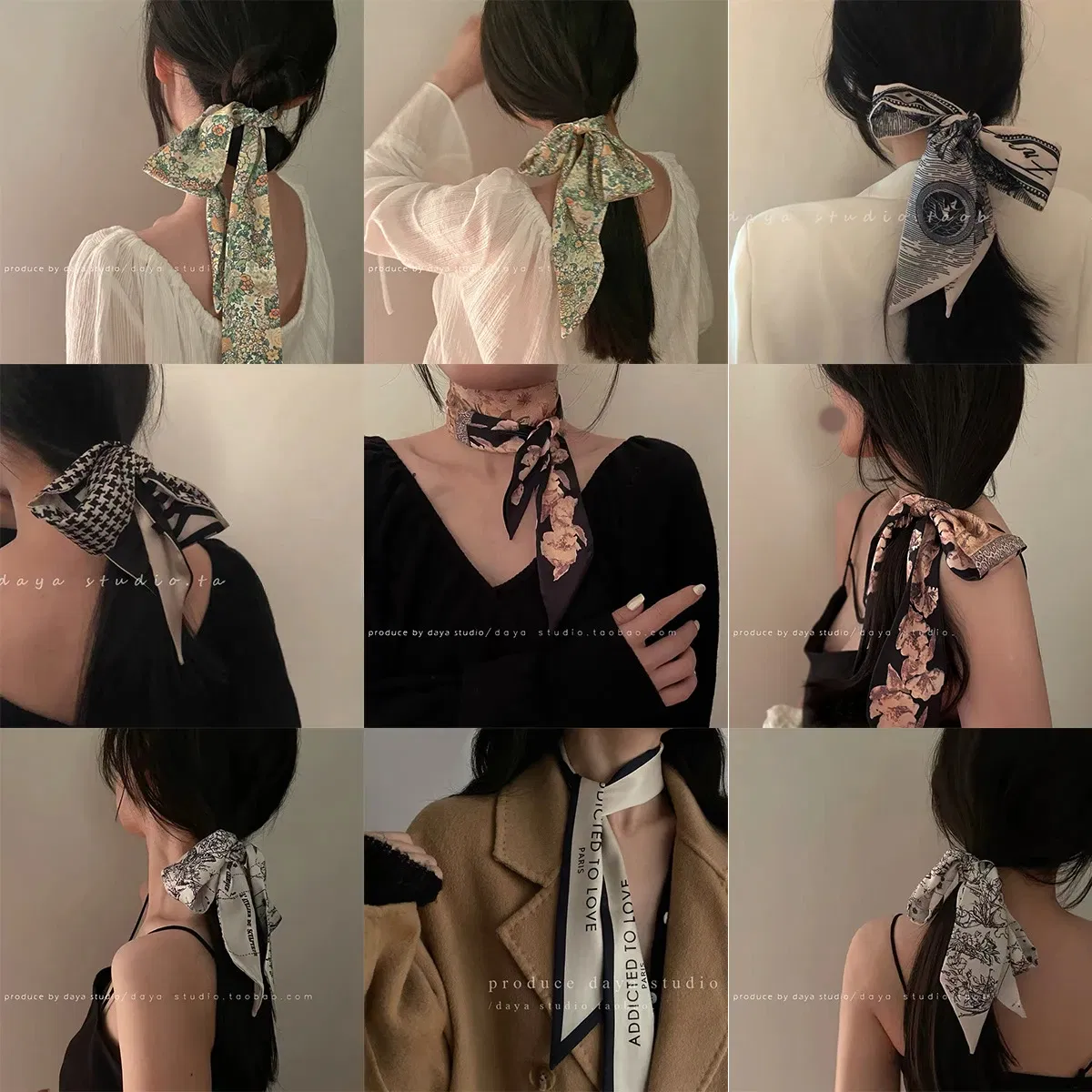 Color: Navy Blue, Size: XXS - Fashion Skinny Scarf Women Luxury letter Printing Tie Bag Handle Ribbon Hair Band Women's Headscarf New Lady Design Silk Scarves