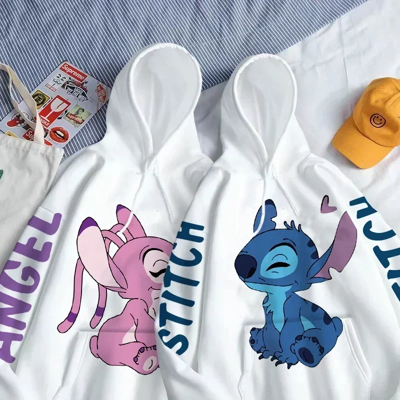 Color: black, Size: XXL - Disney Hoodie Fashion Stitch Angel Monster Letter Cartoon Sweatshirt Pullover Cute Harajuku Unisex Women's Pocket Top