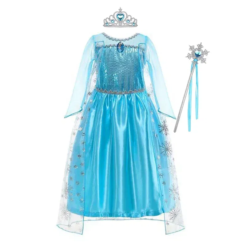 Color: Orange, Kid Size: 14 - Disney Girls Cospaly Snow Queen Elsa Costumes Kids Carnival Party Prom Gown Robe-Playing Children Clothes Frozen Princess Dress