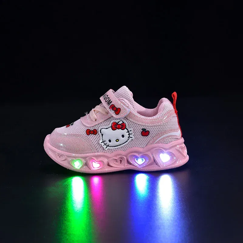 Color: Pink, Shoe Size: 19 - Kids'Casual Shoes Girls Led Light Cartoon PU Leather Fashion Sport Flat Bottom Shoes Breathable White Pink Size 21-30