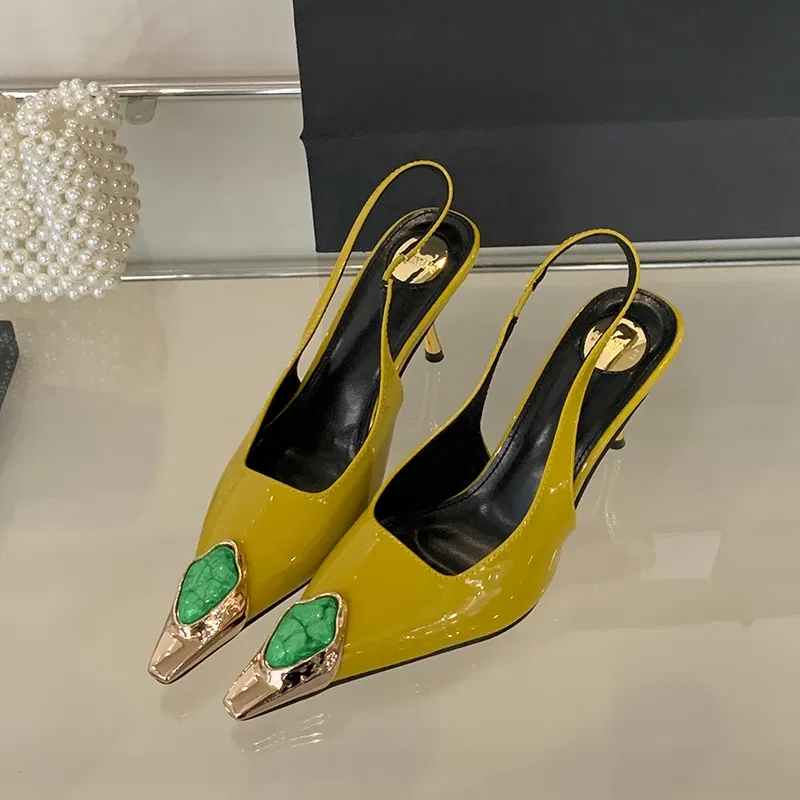 Color: wine red, Shoe Size: 35 - Sexy Women's High Heels Mules 2025 New Fashion Pointed Dress Women's Shoes Open Heel Party High Heels Striptease Sandals Women