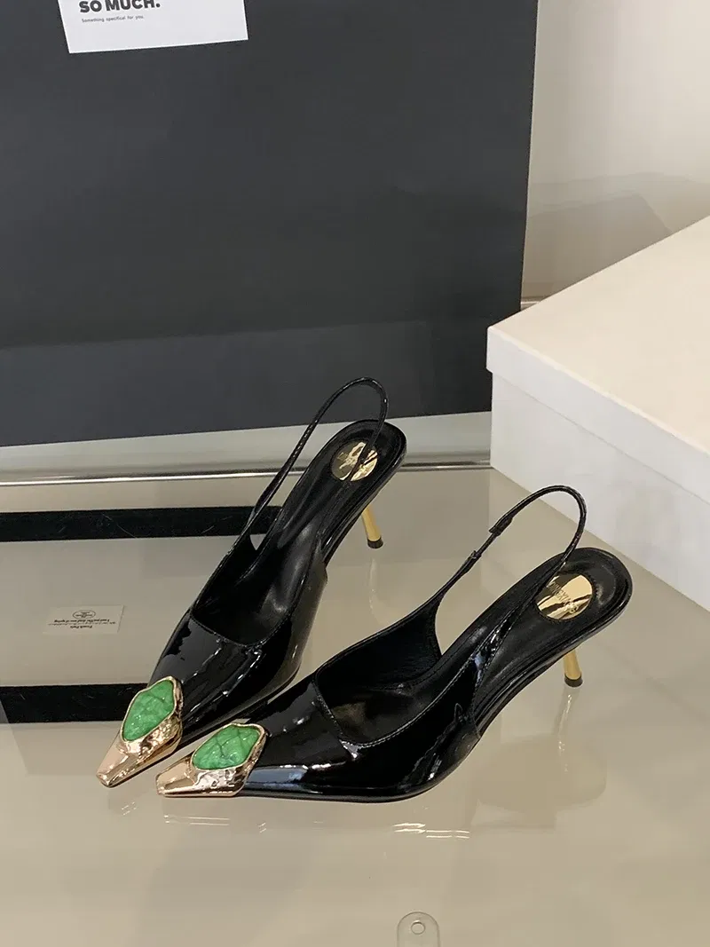 Color: wine red, Shoe Size: 35 - Sexy Women's High Heels Mules 2025 New Fashion Pointed Dress Women's Shoes Open Heel Party High Heels Striptease Sandals Women