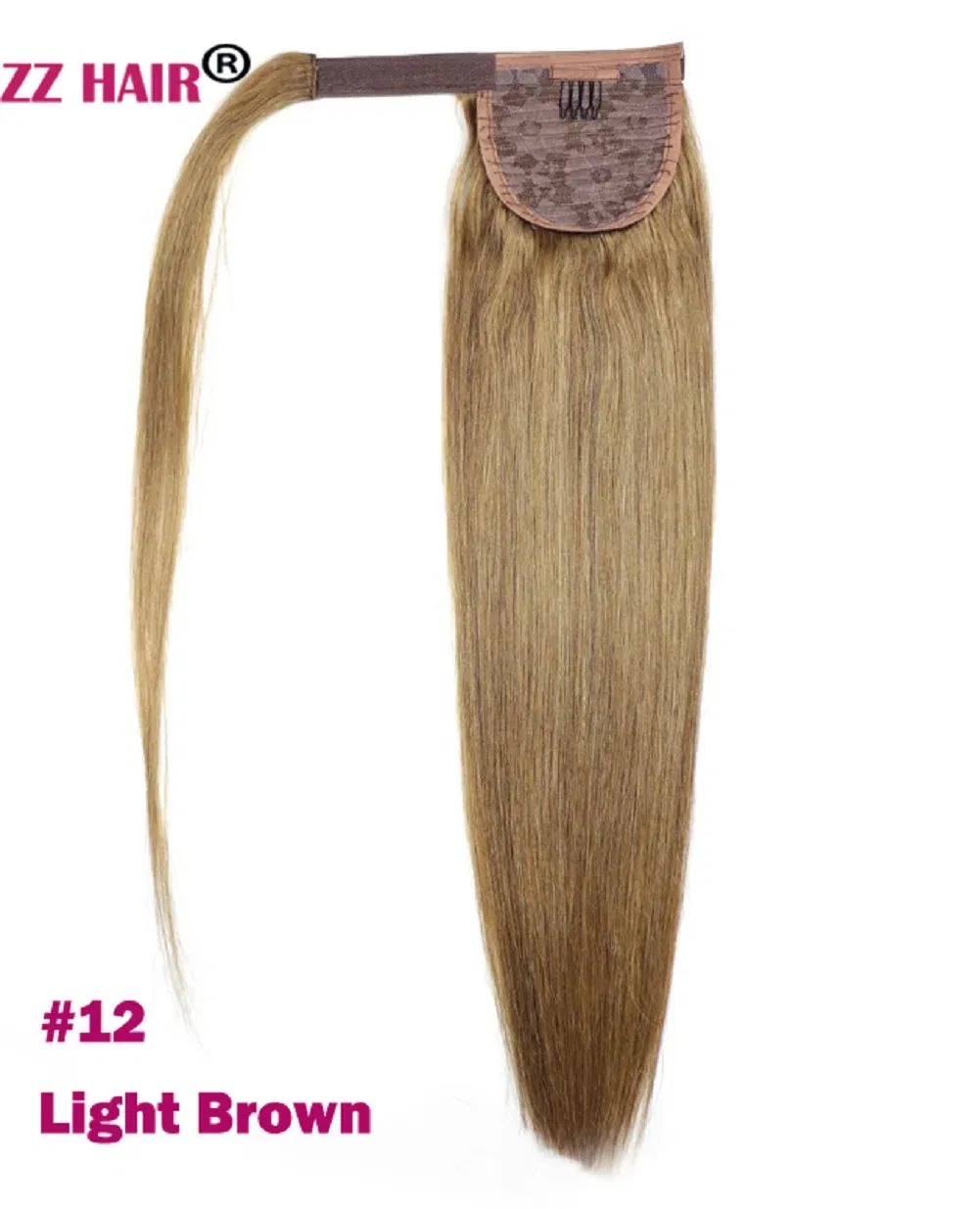 Color: #12, Life Span: 6 Months With Proper Care, Stretched Length: 24inches, Longest Hair Proportion: 35%-45% - ZZHAIR 100% Human Hair Extensions 16"-28" Machine Made Remy Magic Wrap Around Ponytail 60g-120g Clip In Horsetail Stragiht
