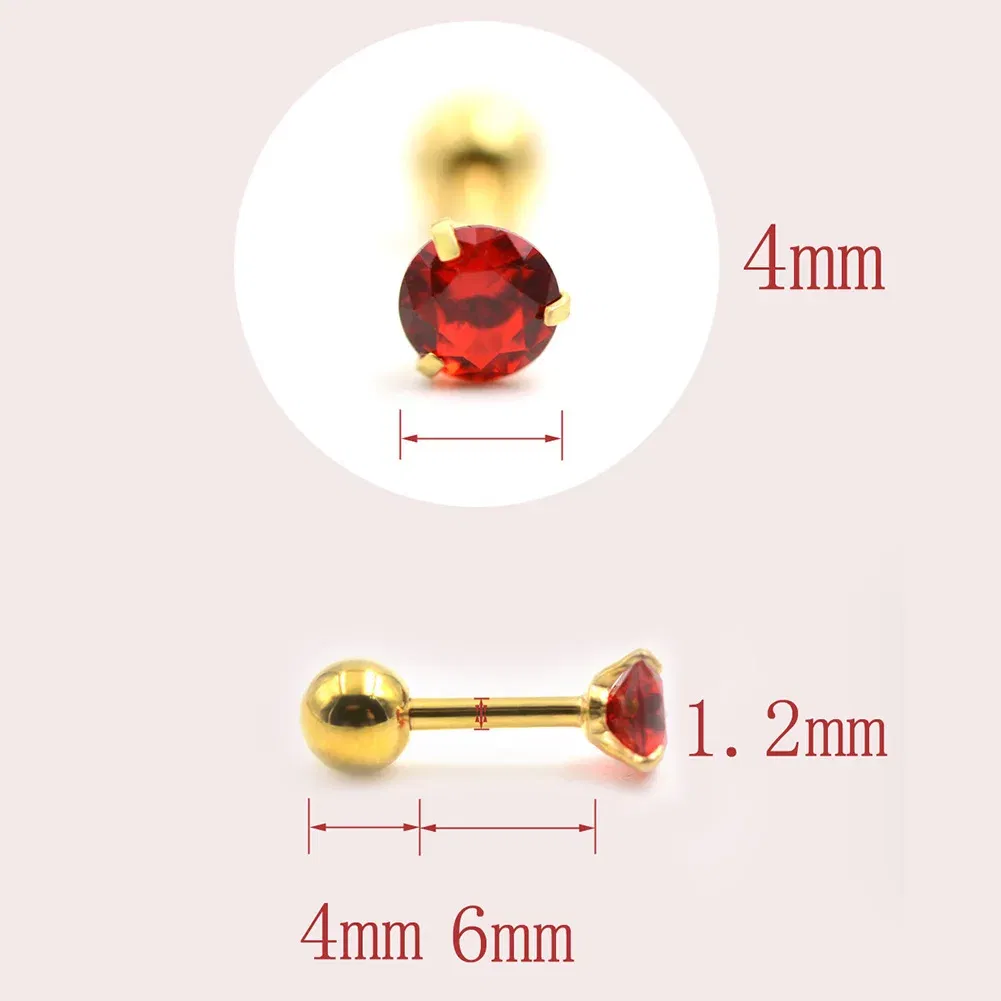 Metal Color: Gold-color, Main Stone Color: green - 1Pc Small Round Cz Tragus Cartilage Titanium Steel 16G 4 Prong Ear Stud Earrings Tragus Helix Piercing Jewelry Sexy Body Jewelry