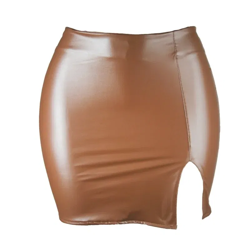 Color: SKY BLUE, Size: L - S M L XL XXL Women's Skirt High Waist Split  Leather Skirt Wrap Hip Skirt Plus Size Pencil Skirt