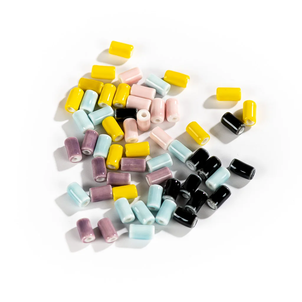 Color: Black - 10mm 20pcs Small Tube  Pure Color Ceramic Beads Handmade Jewelry Making Supplies Bulk Wholesale Necklace Joias Diy #XN336-1