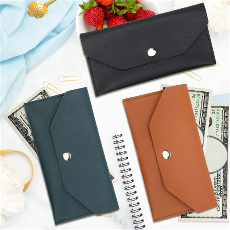 Color: Gold - Envelope Wallet PU Leather Cash Envelope Wallet Classic Fashion Long Women's Wallet Ferrule Name Card Holder Gift