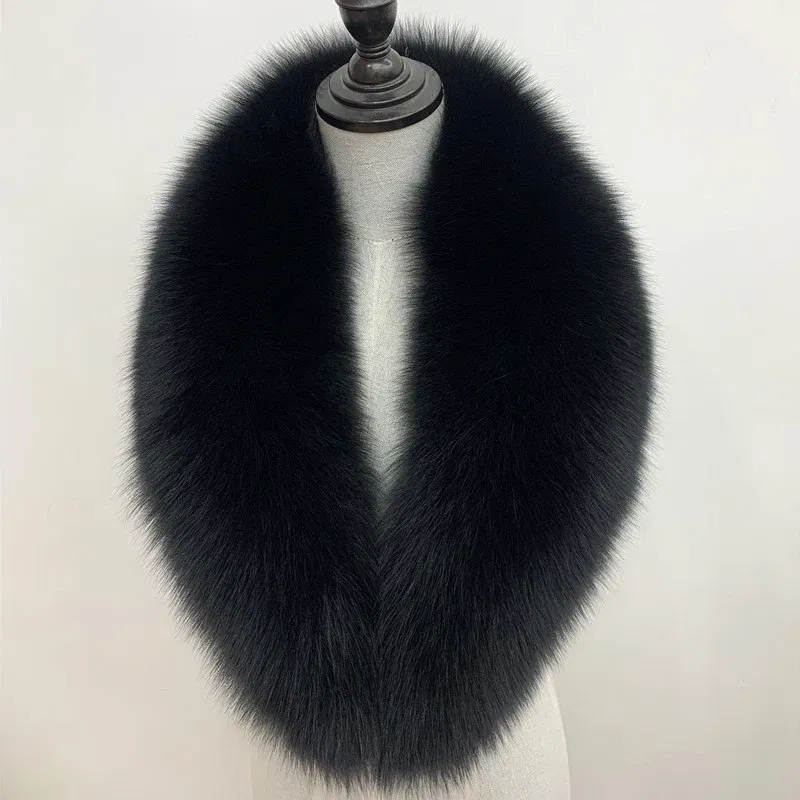 Color: black, Size: L - Winter Real Fox Fur Collar Woman Black Natural Fur Scarf Shawl For Women Collars Wraps Neck Warmer Fur Scarves Luxery Scarf Men