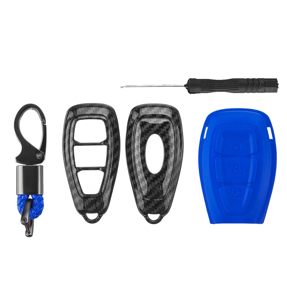 Color Name: black - Carbon Fiber Remote Key Fob Case Shell Cover Compatible with Fords/Focus/Fiesta/Kuga/C-Max