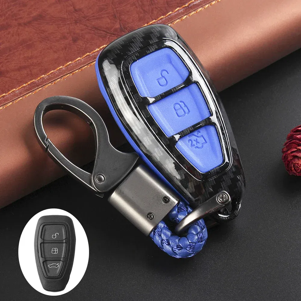 Color Name: black - Carbon Fiber Remote Key Fob Case Shell Cover Compatible with Fords/Focus/Fiesta/Kuga/C-Max