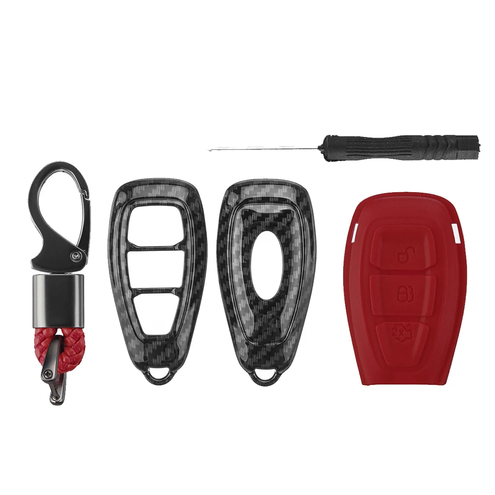 Color Name: black - Carbon Fiber Remote Key Fob Case Shell Cover Compatible with Fords/Focus/Fiesta/Kuga/C-Max
