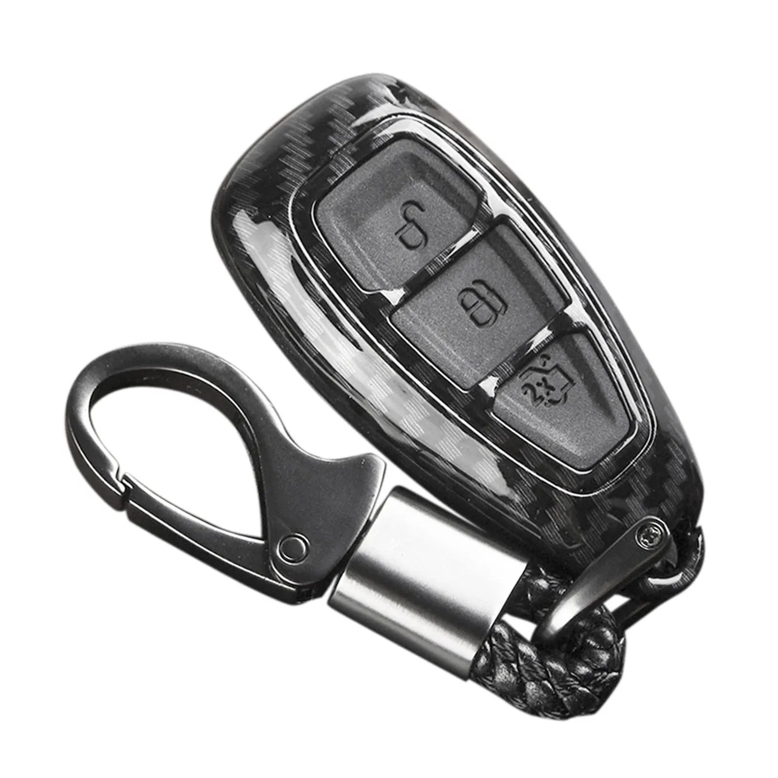 Color Name: black - Carbon Fiber Remote Key Fob Case Shell Cover Compatible with Fords/Focus/Fiesta/Kuga/C-Max