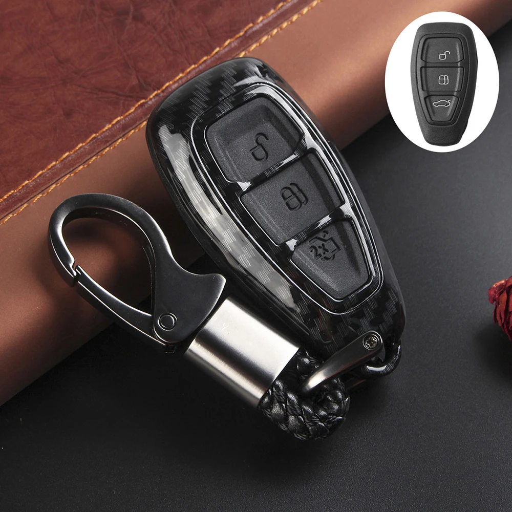 Color Name: black - Carbon Fiber Remote Key Fob Case Shell Cover Compatible with Fords/Focus/Fiesta/Kuga/C-Max