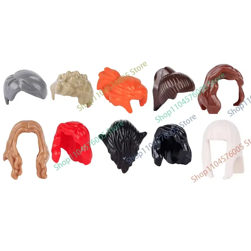 Color: Bright Light Orange - MOC Brown Hair Building Blocks City Figures Body Creative Accessory Blond Gold White Parts DIY Hats Mini Bricks Assemble Toy S04