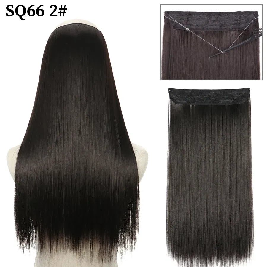Color: T1B/33, Stretched Length: 16inches, Ships From: CHINA - Synthetic Natural Wavy No Clip Fish Line Invisible Hair Extensions Mixed Color Blonde Black Artificial False Hair Piece ForWomen