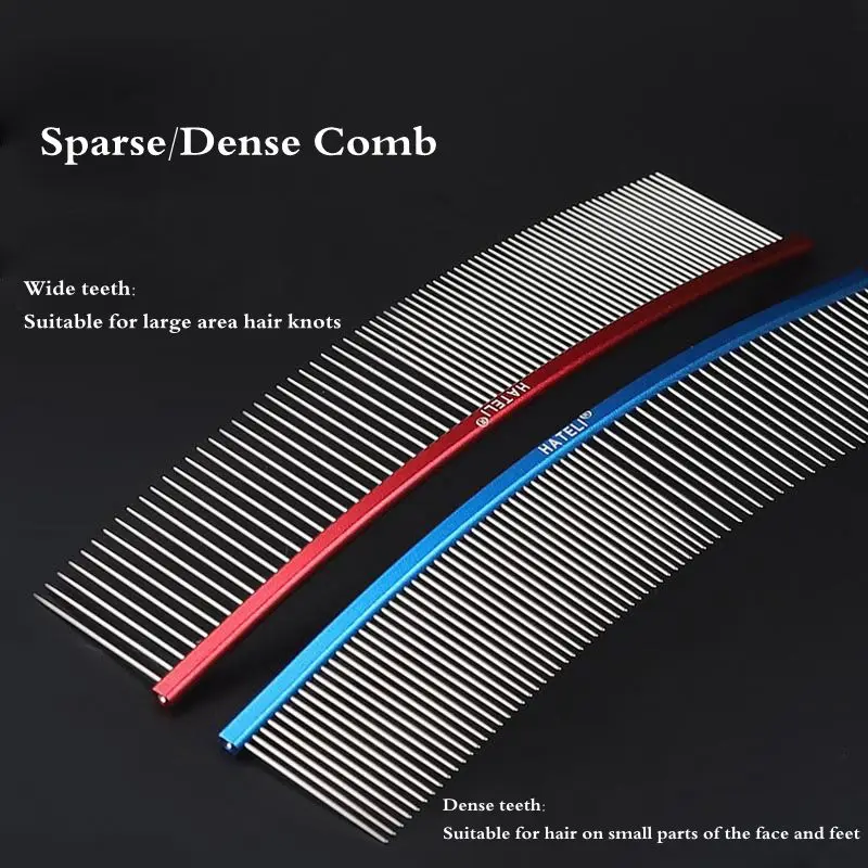 Color: Gold, Size: XS - Pet Curved Comb Stainless Steel Combs Professional Pet Grooming Comb Dense Sparse Teeth Dog Cat Cleaning Brush Open Knot Comb