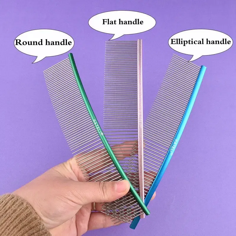 Color: Gold, Size: XS - Pet Curved Comb Stainless Steel Combs Professional Pet Grooming Comb Dense Sparse Teeth Dog Cat Cleaning Brush Open Knot Comb