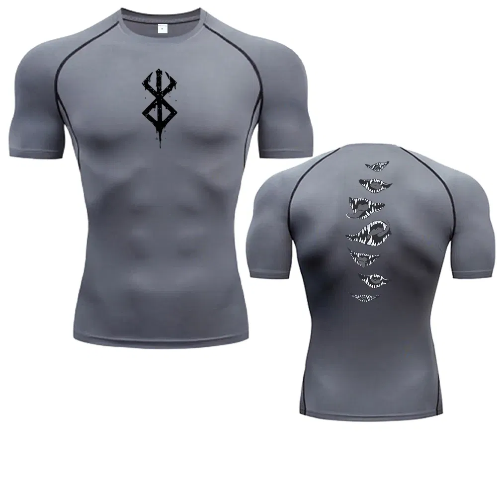 Color: GRAY, Size: XL - 2024Anime Berserk Guts Men's Compression Shirt Fitness Sport Running Tight Gym TShirts Athletic Quick Dry Tops Tee Summer