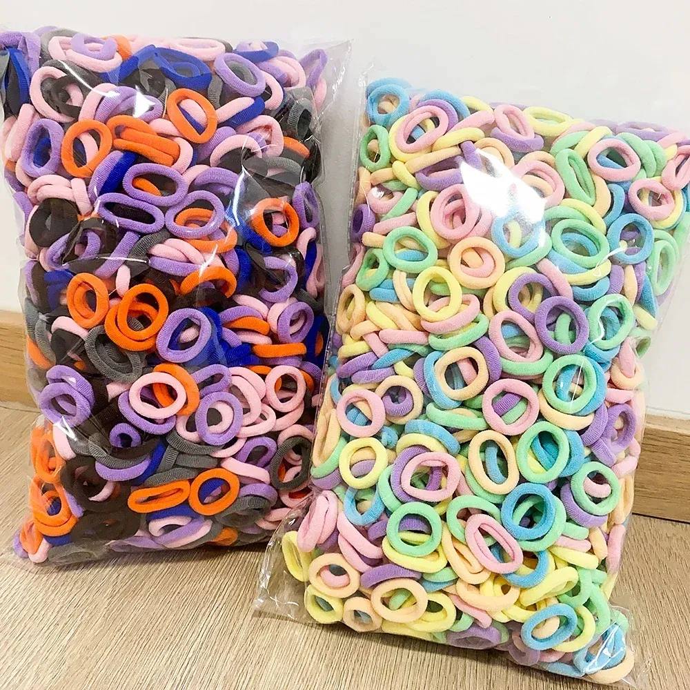 Color: GRAY - 100PCS Colorful Basic Nylon Ealstic Hair Ties for Girls Ponytail Hold Scrunchie Rubber Band Kid Fashion Hair Accessories