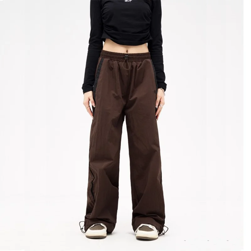Color: black, Size: XXL - Women Spring Retro Solid Loose Drawstring Trousers Casual Joggers Baggy Wide Leg Sweatpants Mid Waist Sporty Y2k Female Clothes