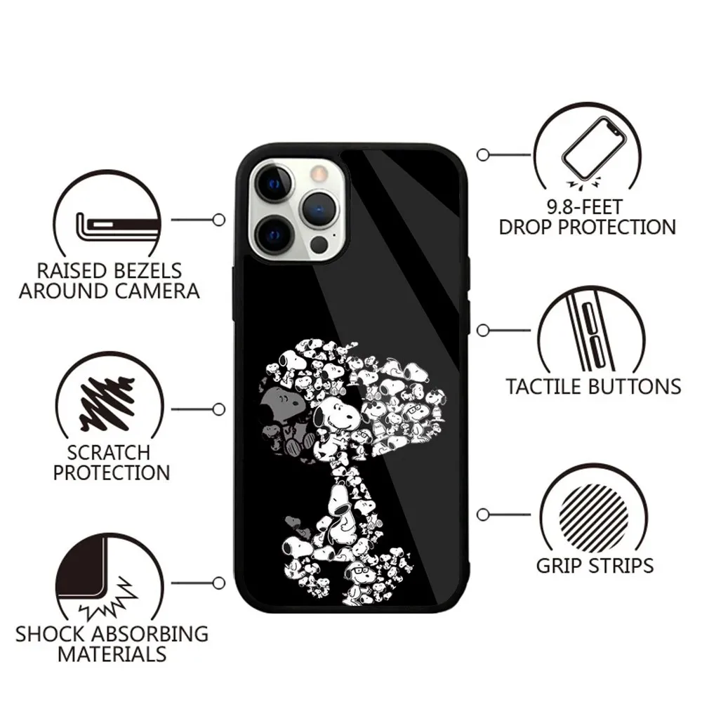 Color: black, Material: Plastic - Anime Cartoon-S-Snoopy-s Phone Case For iPhone 16,15,14,13,12,11,Plus,Pro,Max,Mini Magsafe Magnetic Wireless Charging