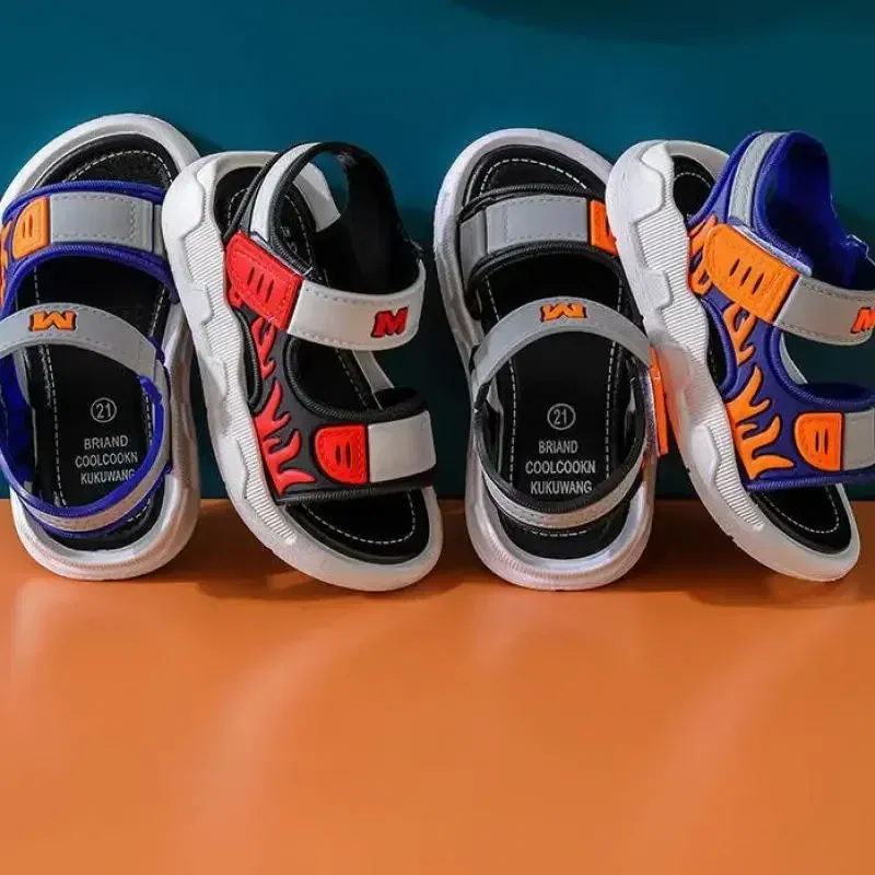 Color: black, Shoe Size: 5 - Baby Sandals Flame Pattern Boy Sandals Soft Sole Anti-slip Boys Girls Children Shoes